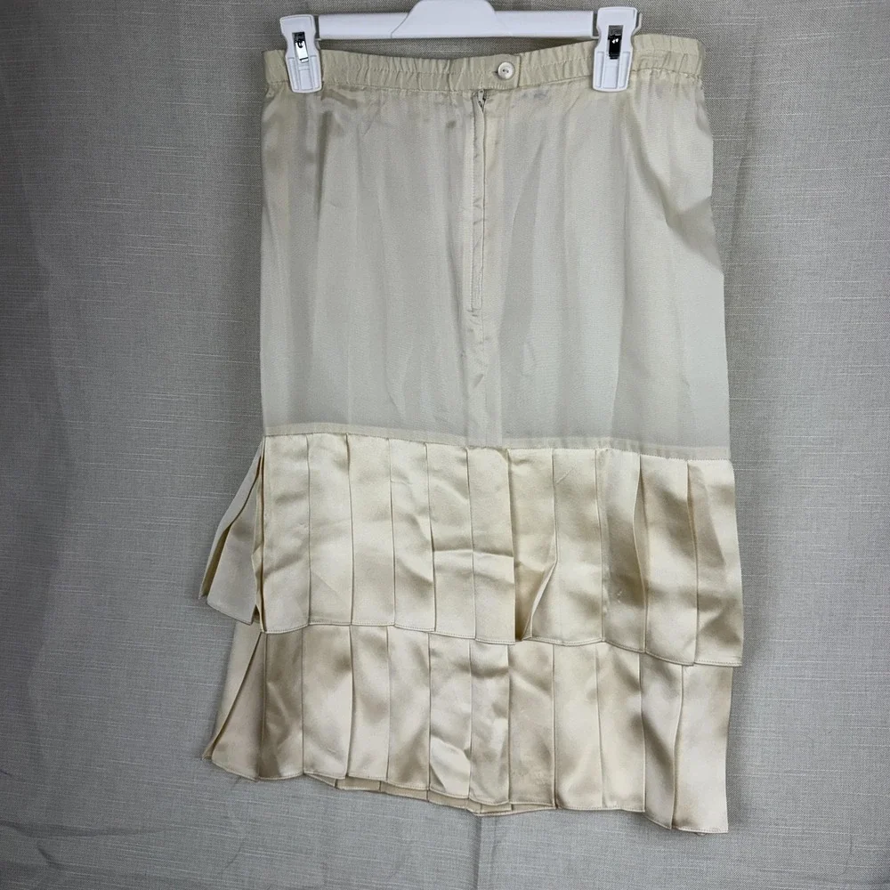 VTG Richard Warren Jacket Skirt Set Womens 10 White Silk Pleated Hem 2 Piece